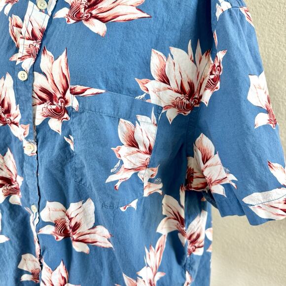 Goodfellow Shirt Men XXL Blue Hawaiian Floral Button Down Northrop Short Sleeve - Picture 3 of 14